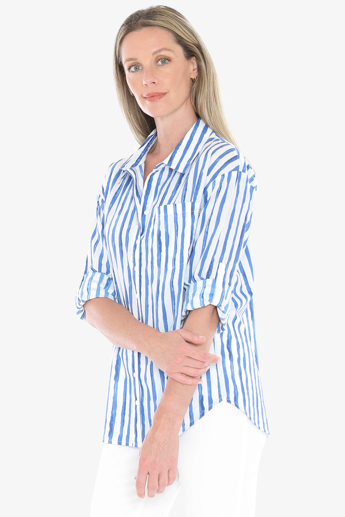 Womens Water Stripe Shirt Blue 596j3133a
