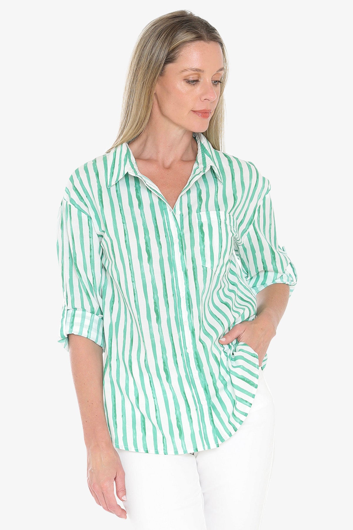 Womens Water Stripe Shirt Green 596j3133a