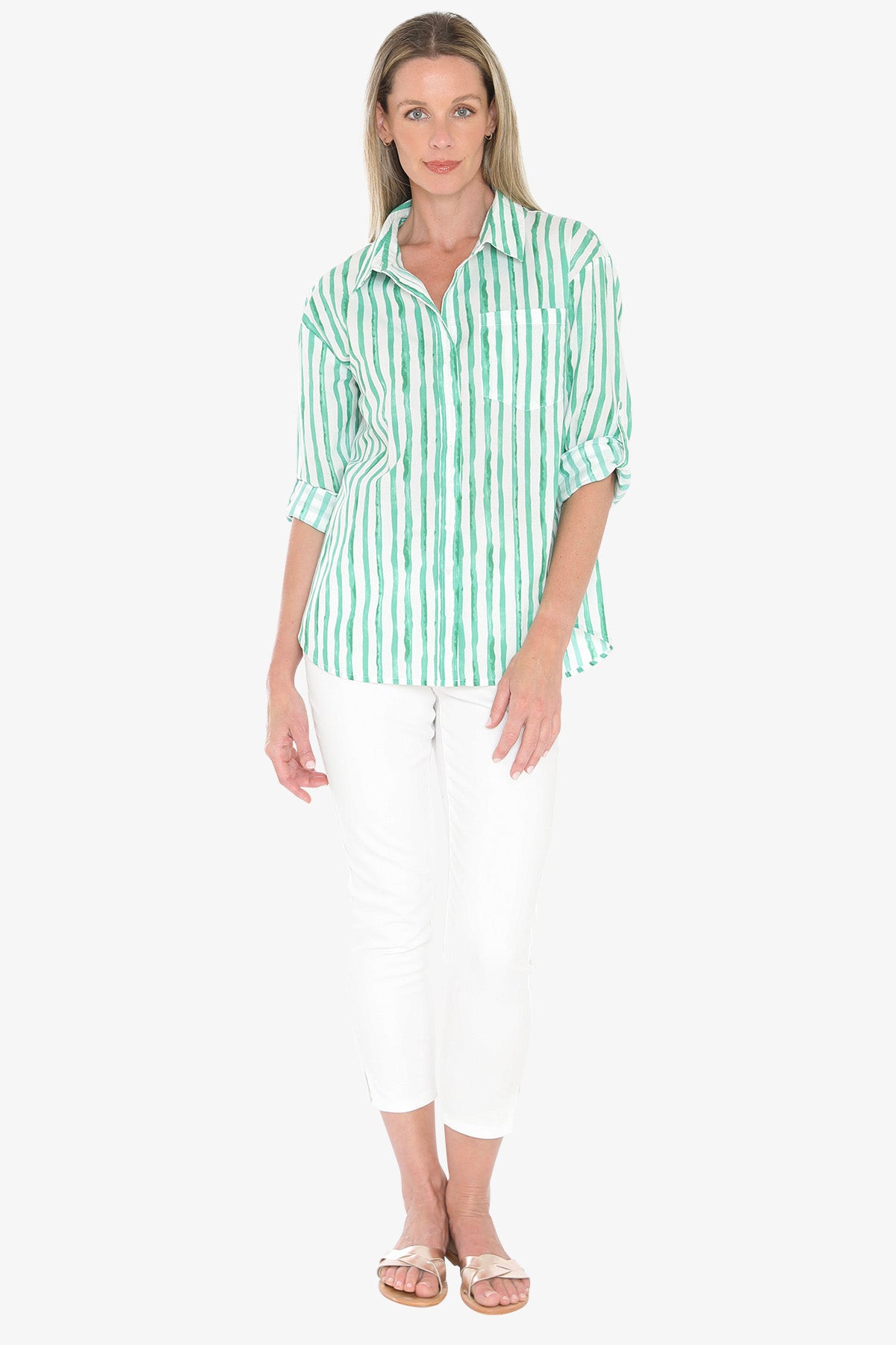 Womens Water Stripe Shirt Green 596j3133a