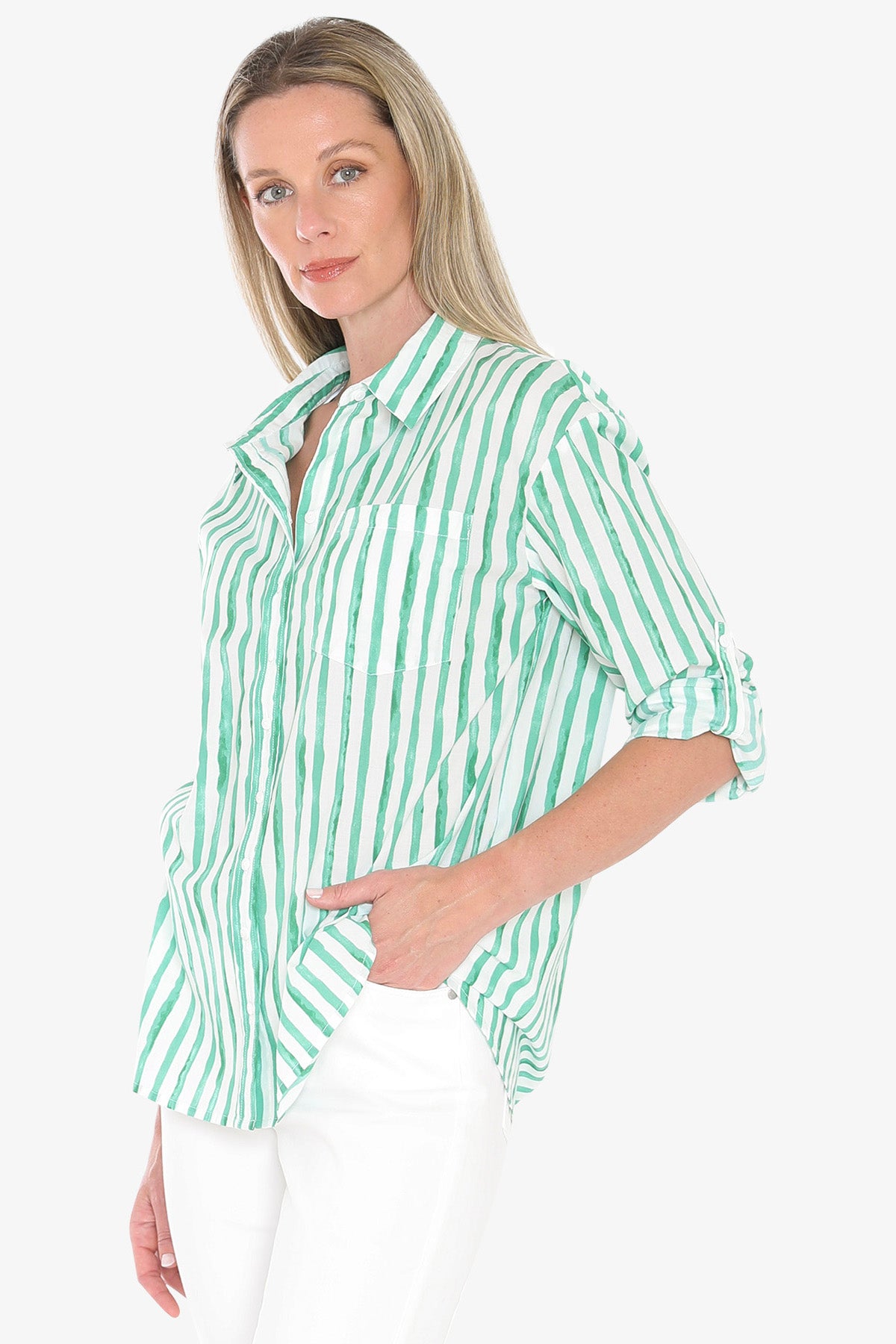 Womens Water Stripe Shirt Green 596j3133a