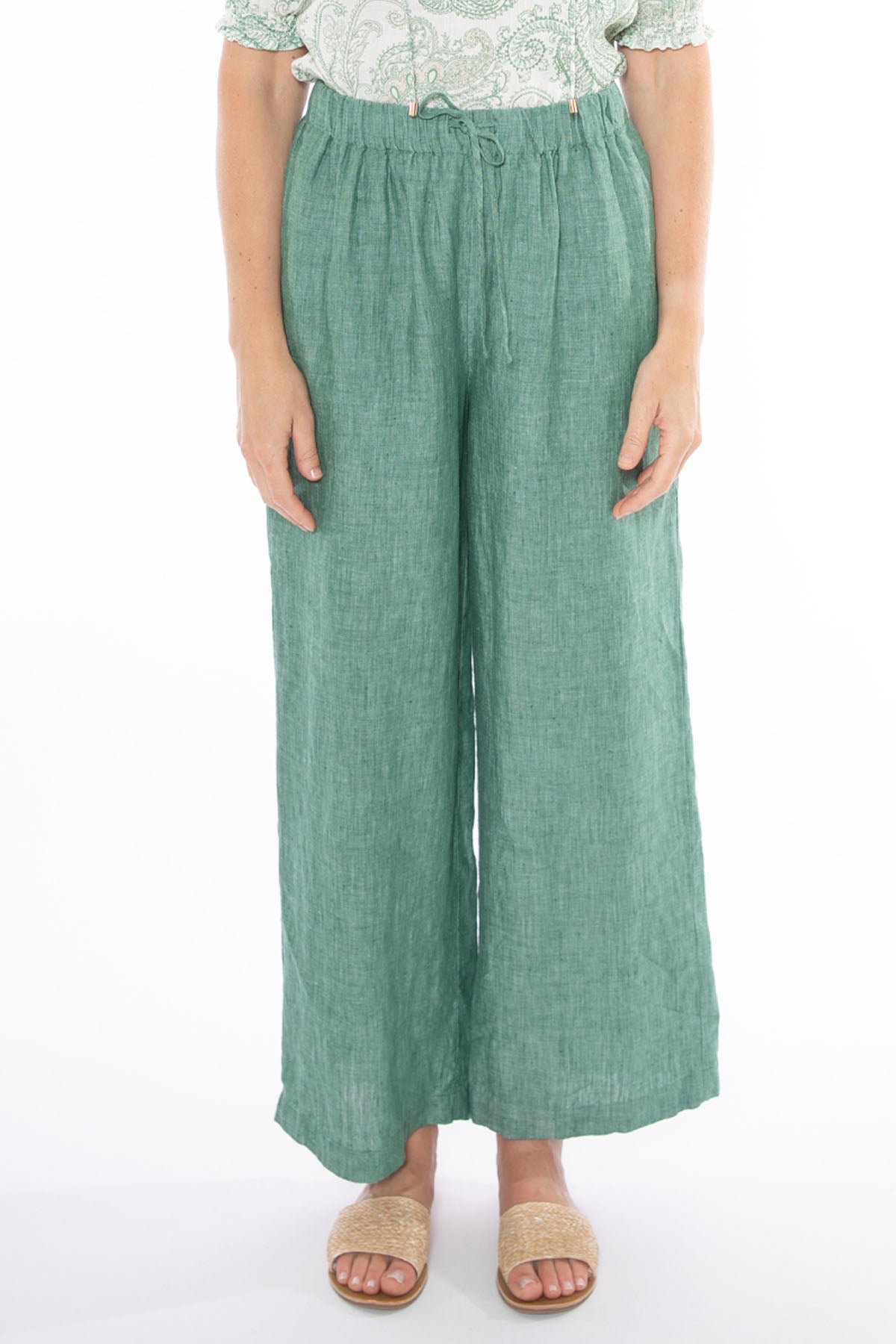 Women's Wide Leg Linen Pant in Green