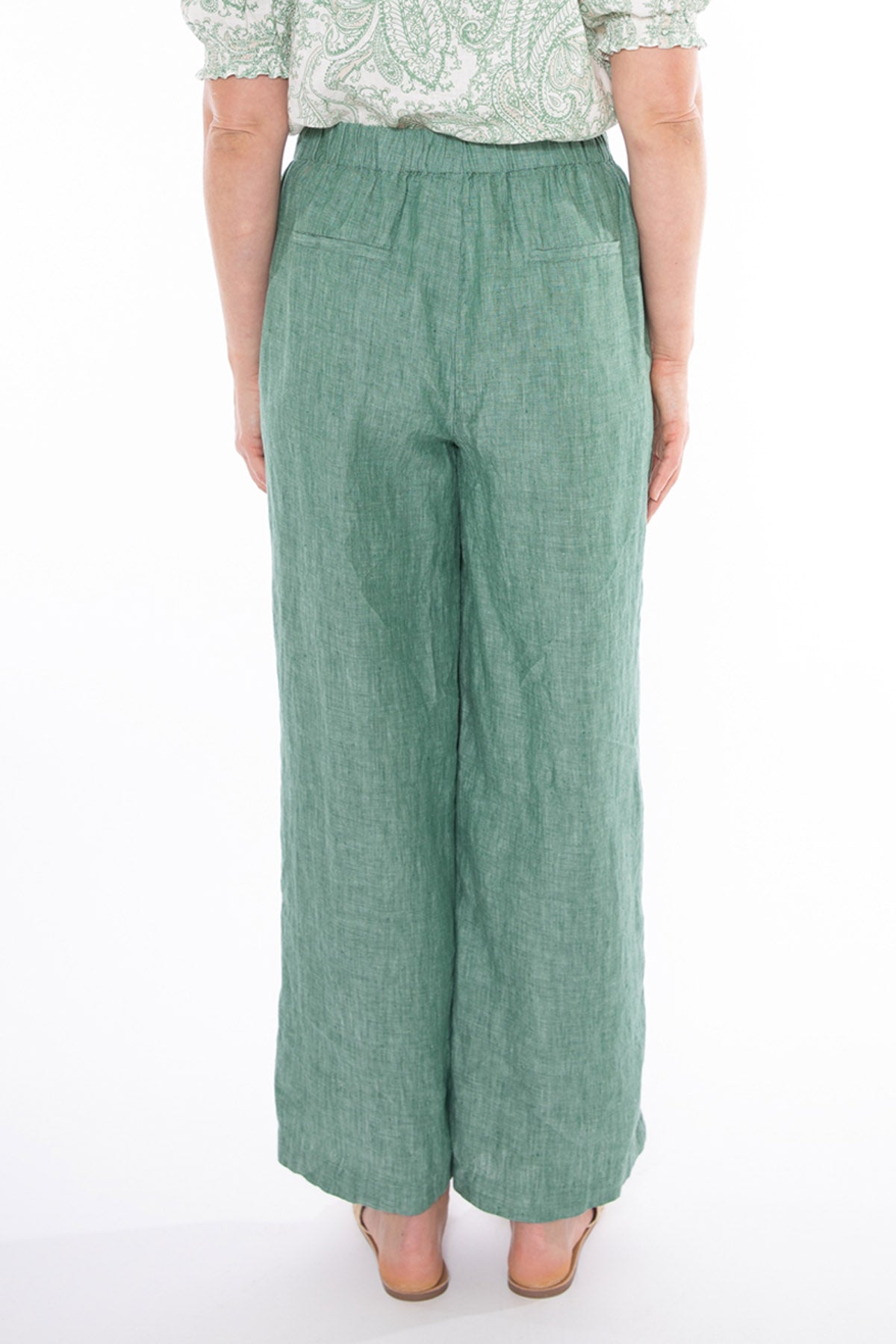 Women's Wide Leg Linen Pant in Green