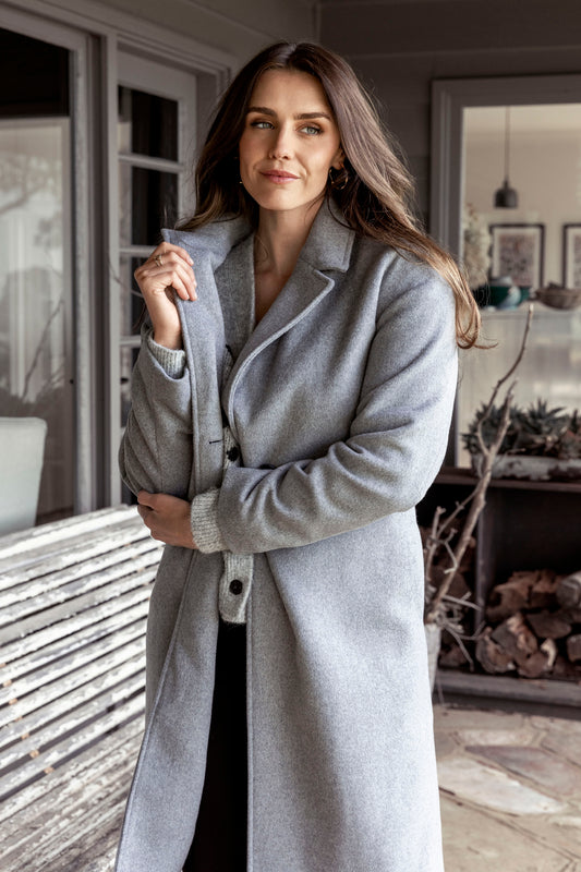 Wool Blend Coat in Grey Marle
