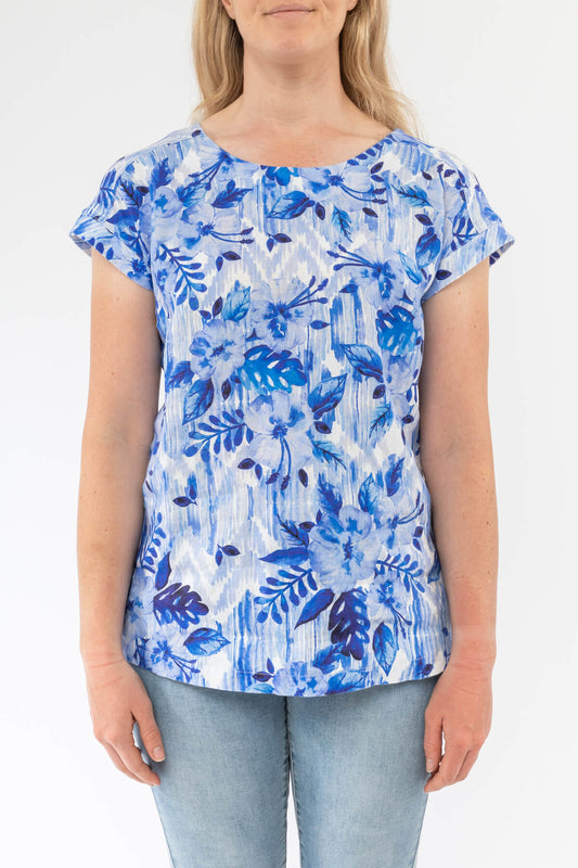 Button Back Hibiscus Floral Top