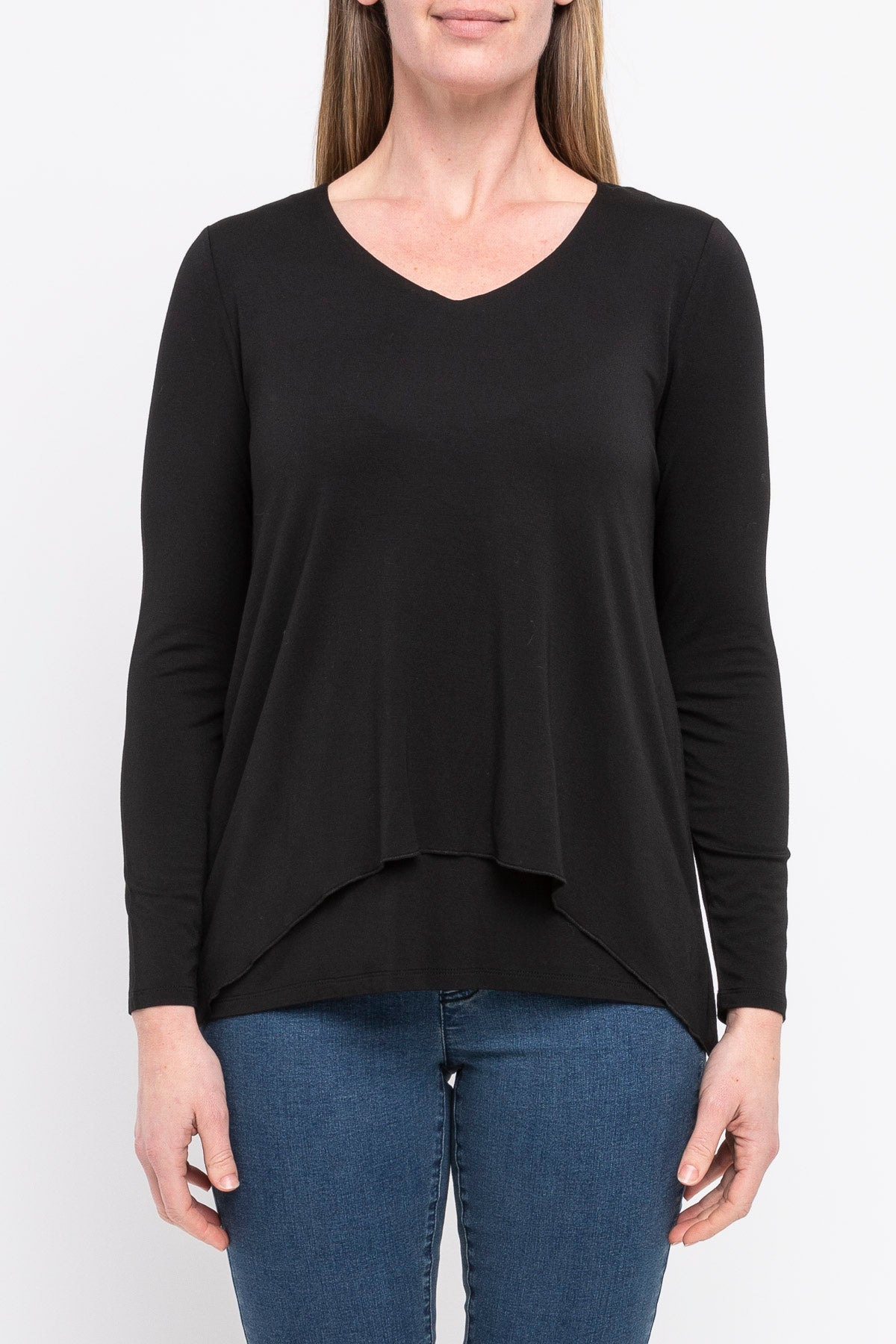 Women's Long Sleeve V Neck in Black