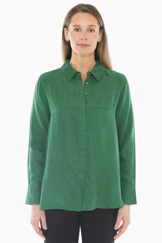 Long Sleeve Cupro Shirt in Kelly Green