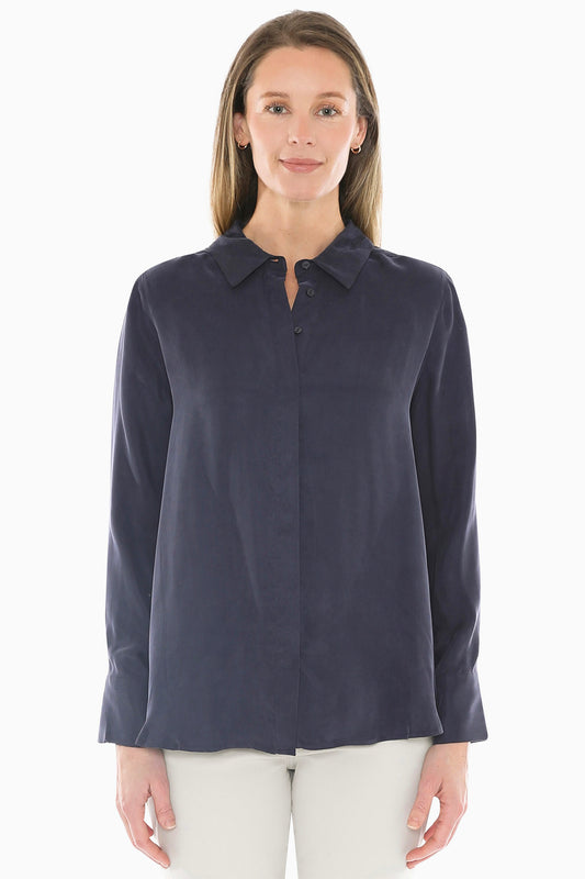 Long Sleeve Cupro Shirt in Midnight