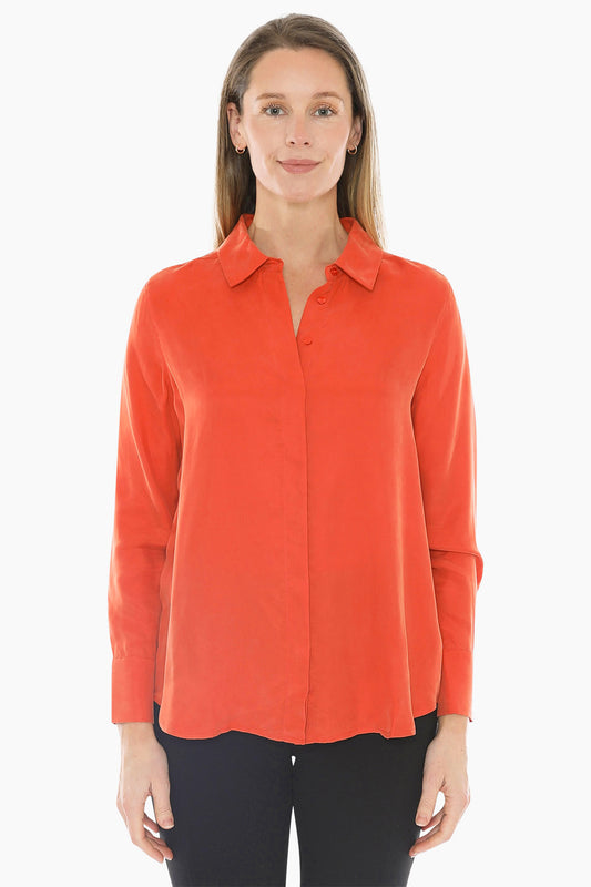 Long Sleeve Cupro Shirt in Nectarine
