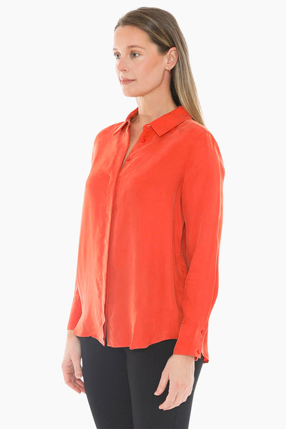 Long Sleeve Cupro Shirt in Nectarine