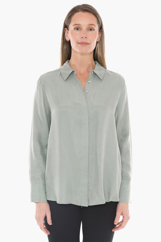 Long Sleeve Cupro Shirt in Sage
