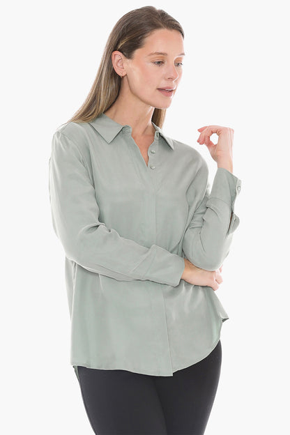 Long Sleeve Cupro Shirt in Sage