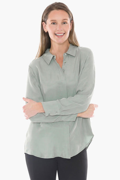 Long Sleeve Cupro Shirt in Sage