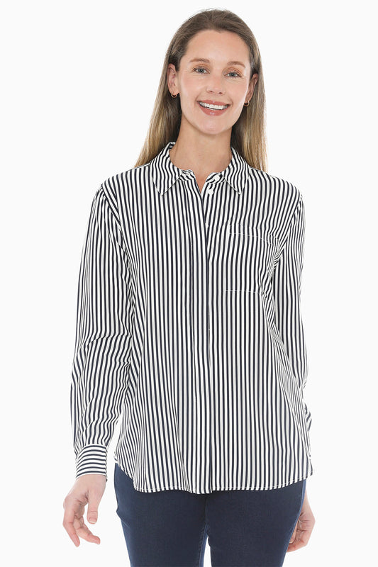 Mono Stripe Shirt in Ink/Ivory