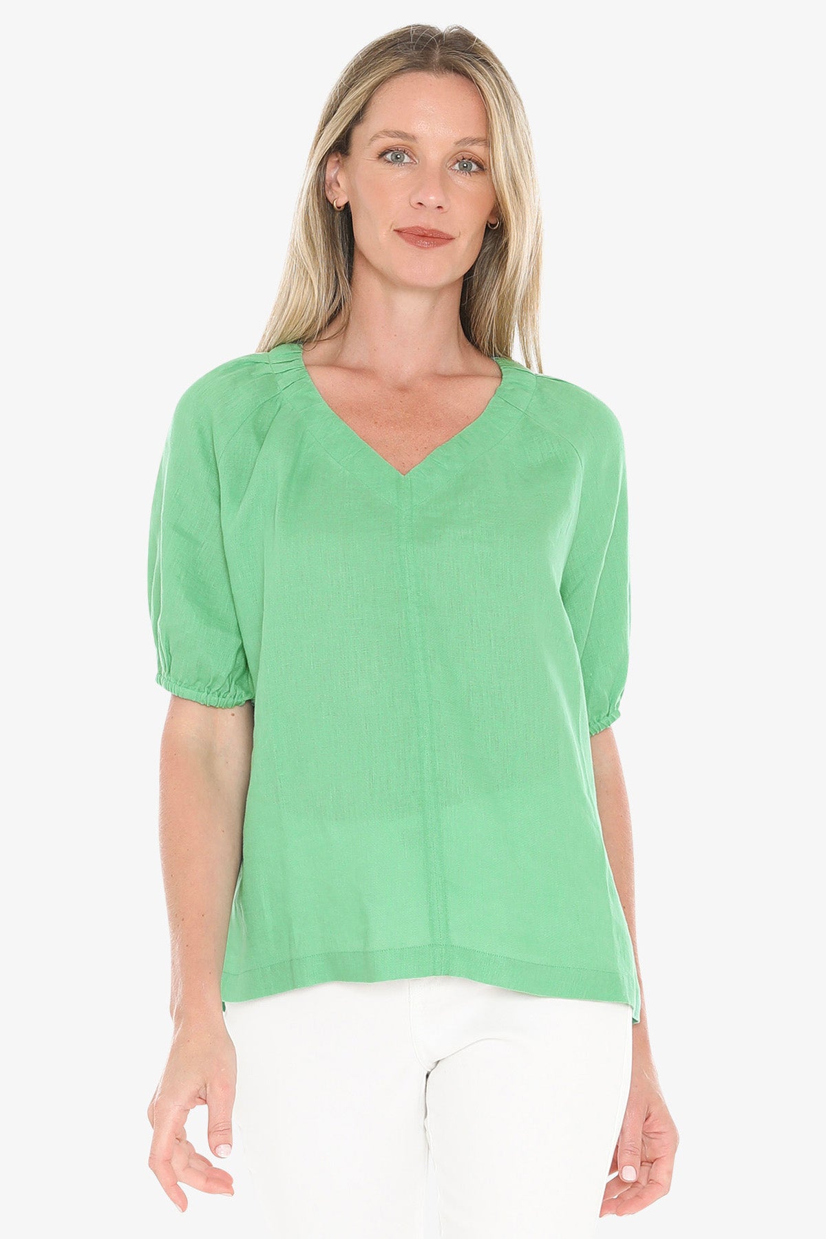 Womens Gather V Neck Top Green 596j3002a