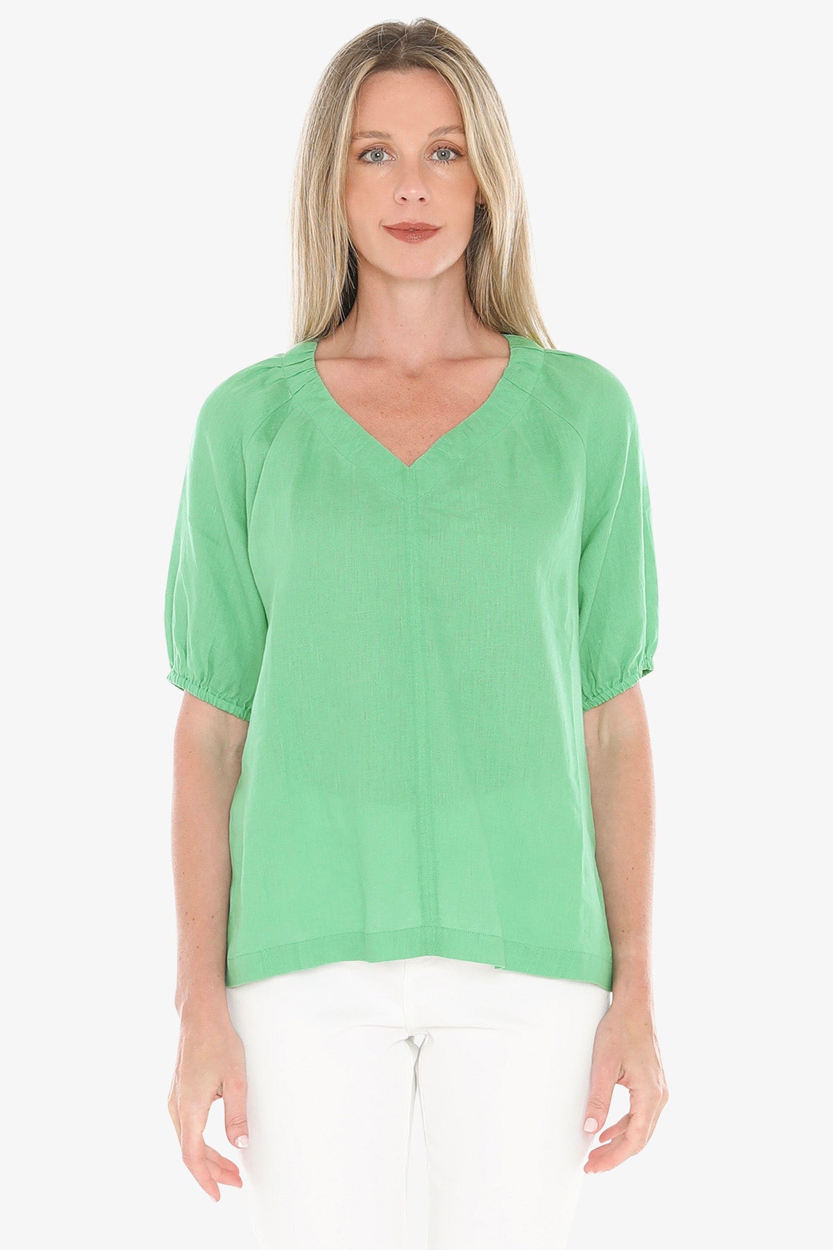 Womens Gather V Neck Top Green 596j3002a