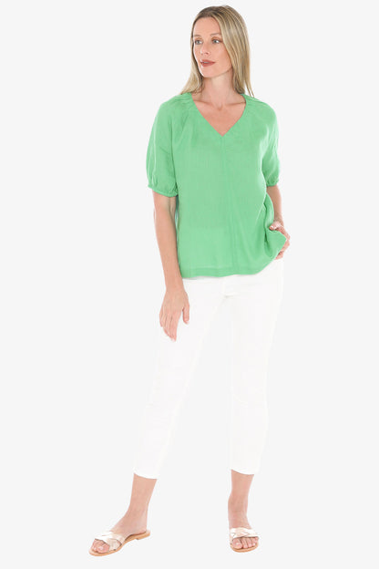 Womens Gather V Neck Top Green 596j3002a