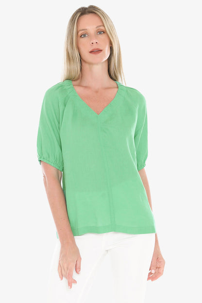Womens Gather V Neck Top Green 596j3002a