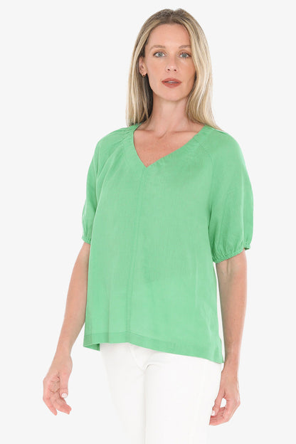 Womens Gather V Neck Top Green 596j3002a