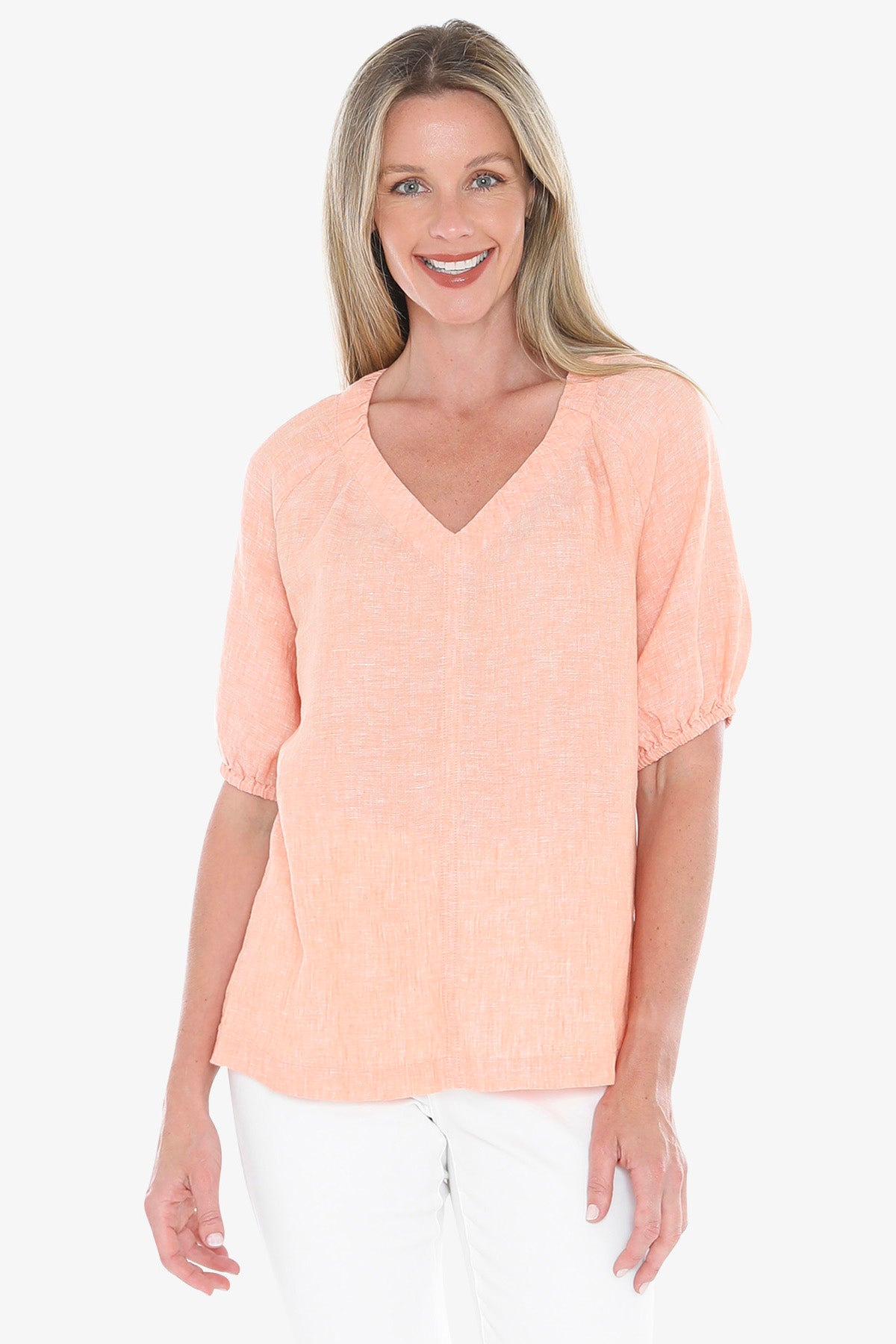 Womens Gather V Neck Top Orange 596j3002a