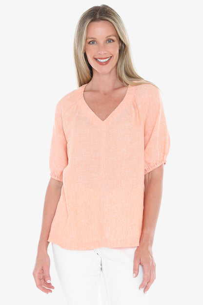 Womens Gather V Neck Top Orange 596j3002a