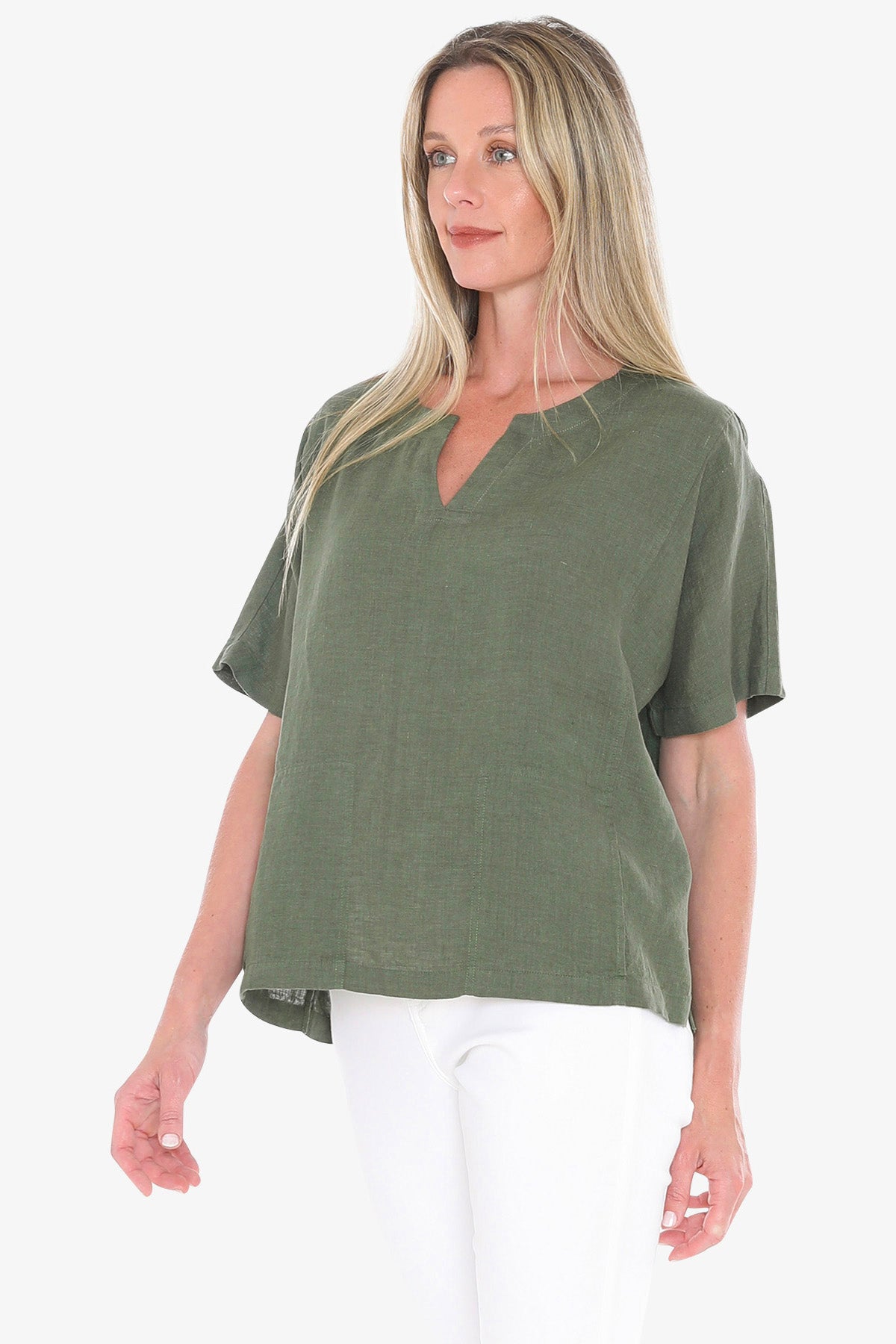 Womens 2 Pocket Linen Top Green 596j3160a