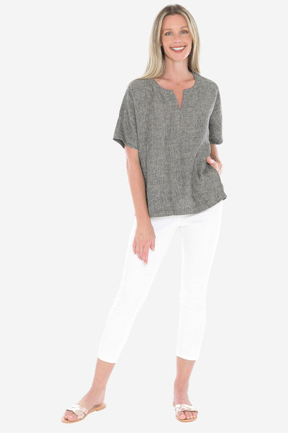 Womens 2 Pocket Linen Top Grey 596j3160a