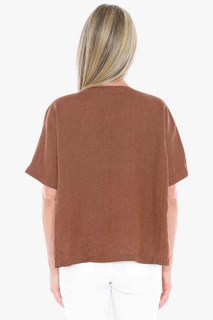Womens 2 Pocket Linen Top Brown 596j3160a