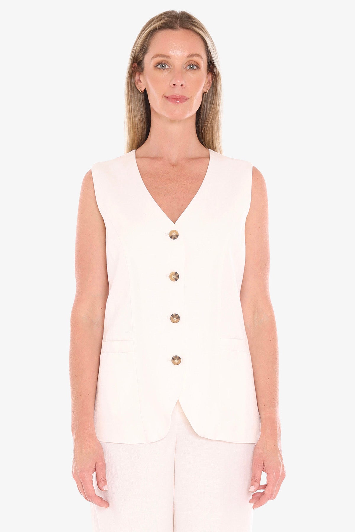 Womens Button Vest White 596j4092a