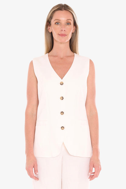 Womens Button Vest White 596j4092a