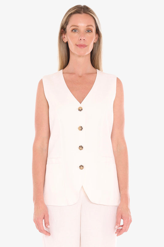 Womens Button Vest White 596j4092a
