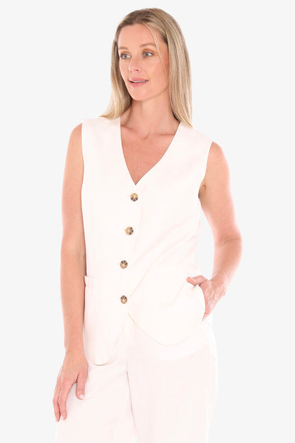 Womens Button Vest White 596j4092a