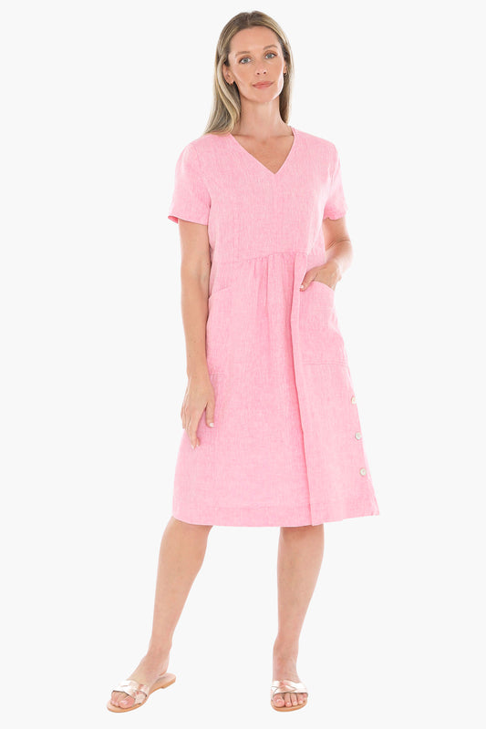 Womens Side Button Dress Pink 596j5027a