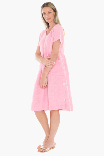 Womens Side Button Dress Pink 596j5027a