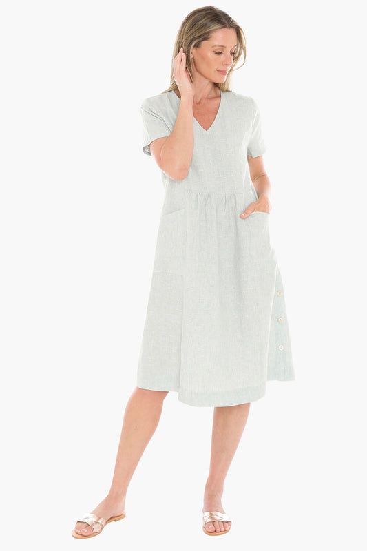 Womens Side Button Dress Green 596j5027a