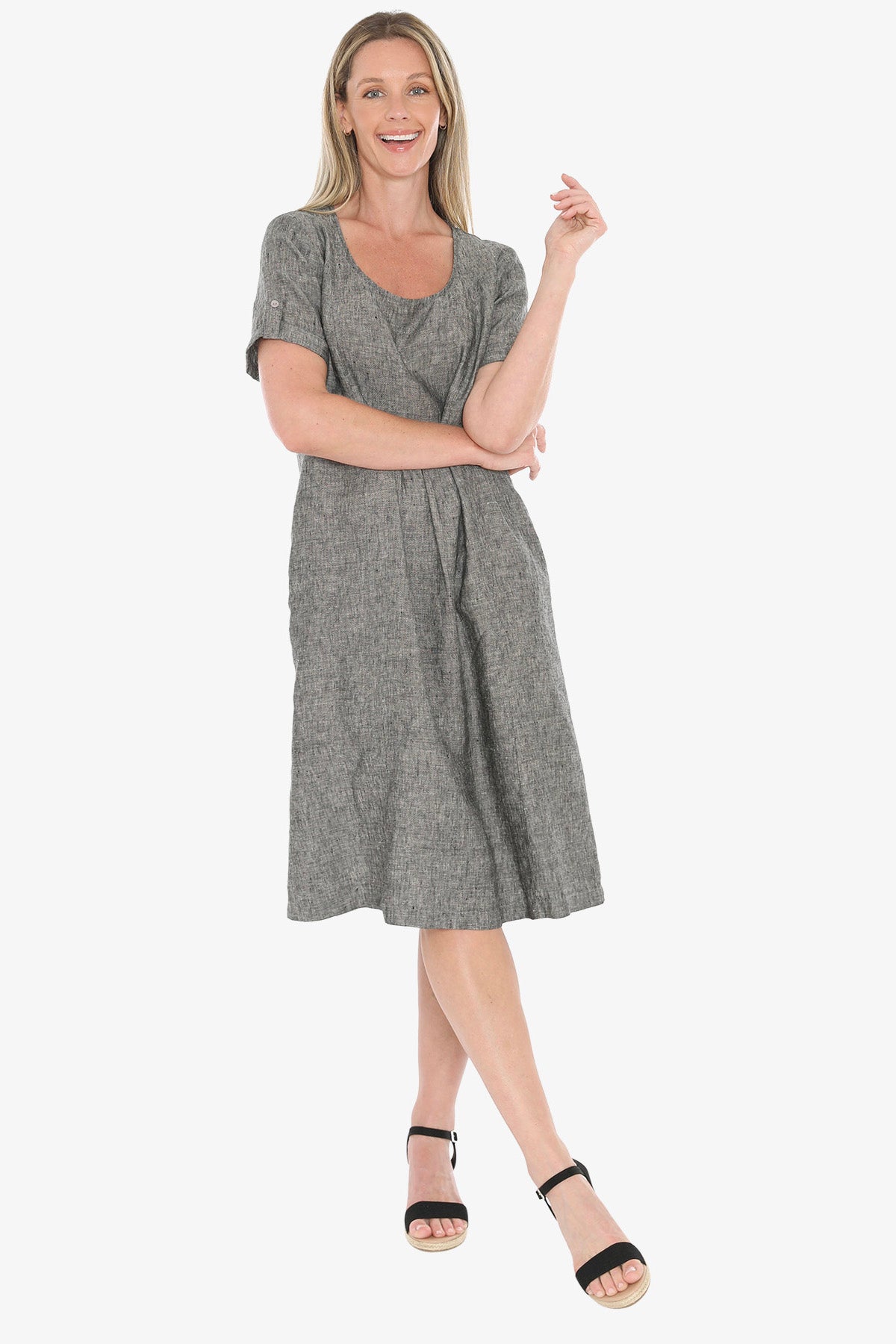 Womens Gather Waist Dress Grey 596j5097a