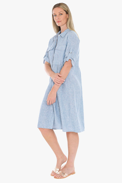 Womens D Ring Slv Dress Blue 596j5098a