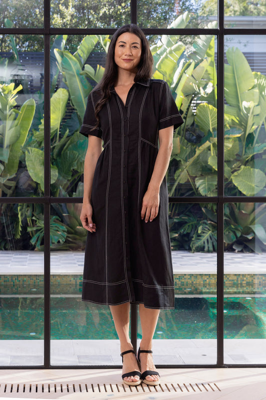 Womens Contrast Stitch Dress Black 596j5100a
