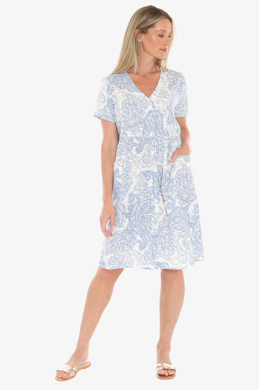 Womens Mykonos Button Dress Blue 596j5138a
