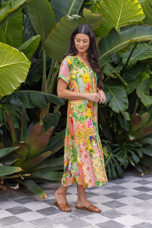 Womens Pina Colada Tiered Dress Multicolor 596j5161a