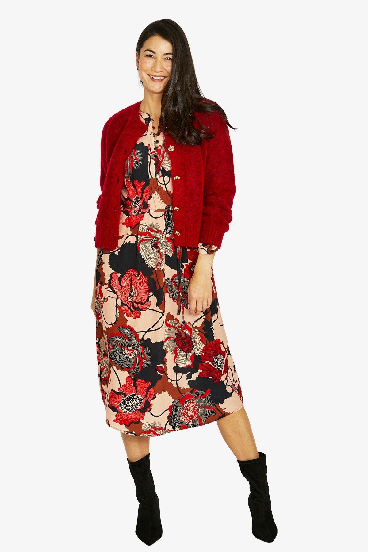 Womens Luxe Button Cardi Red 60611091a