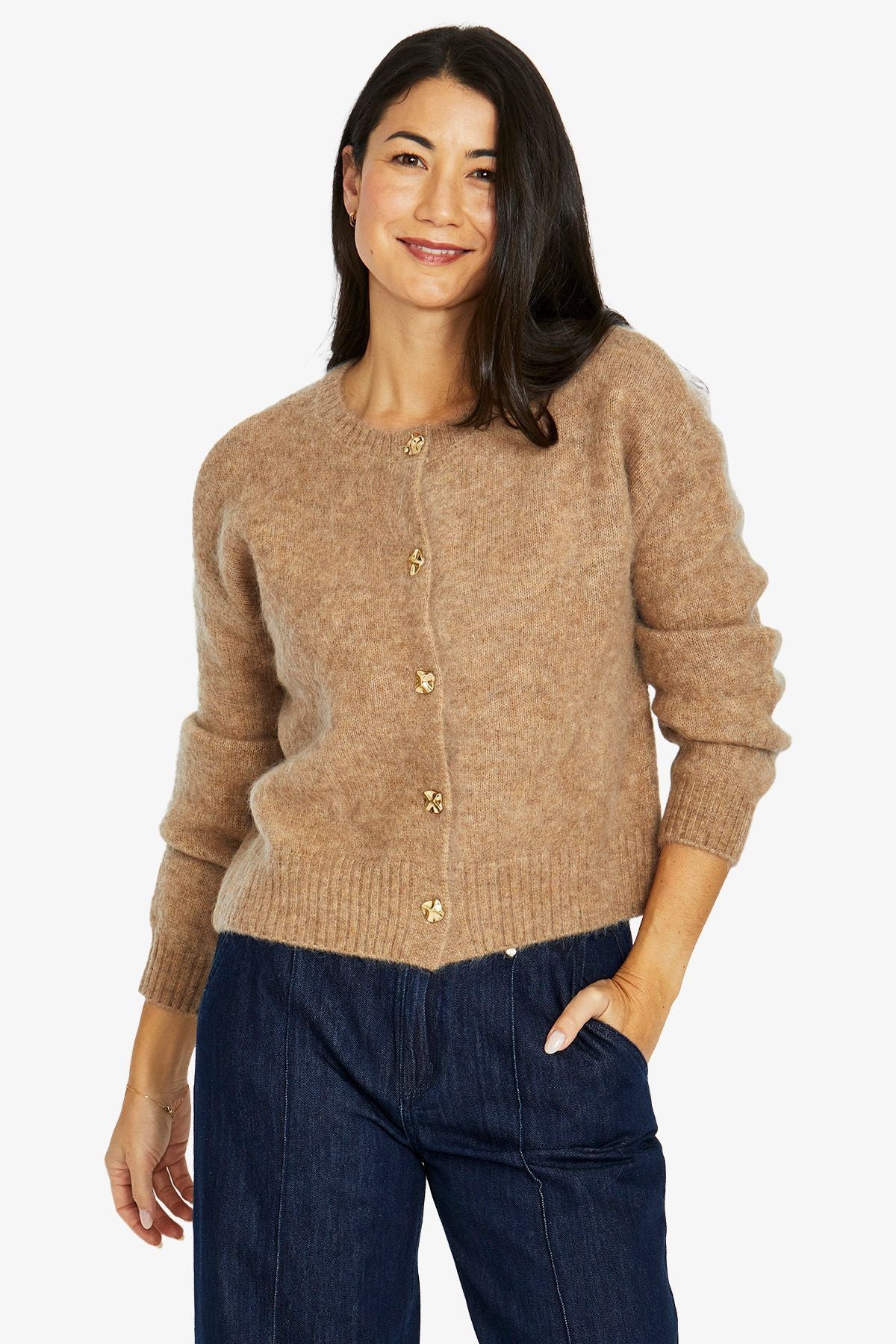 Womens Luxe Button Cardi Beige 60611091a