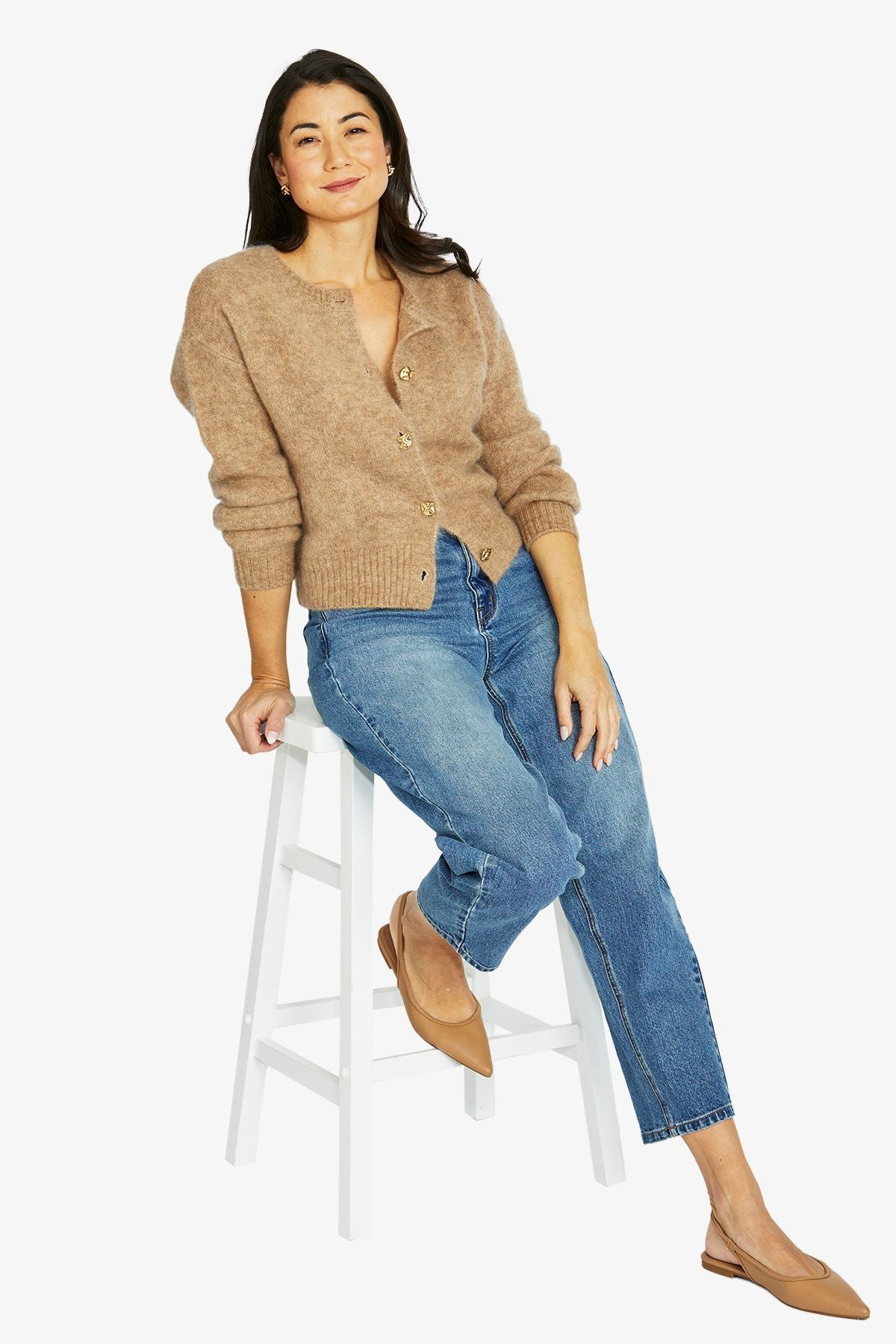 Womens Luxe Button Cardi Beige 60611091a