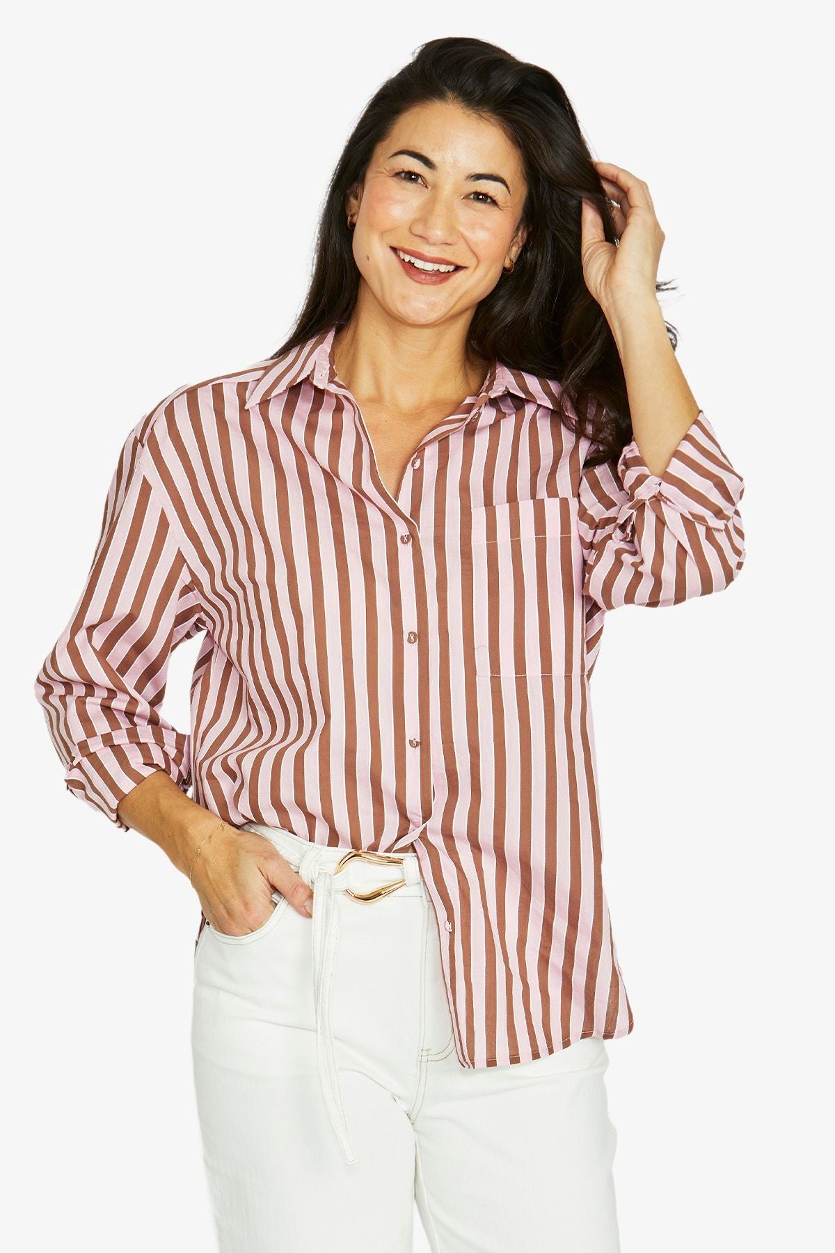 Womens Ribbon Stripe Shirt Multicolor 606j3051a