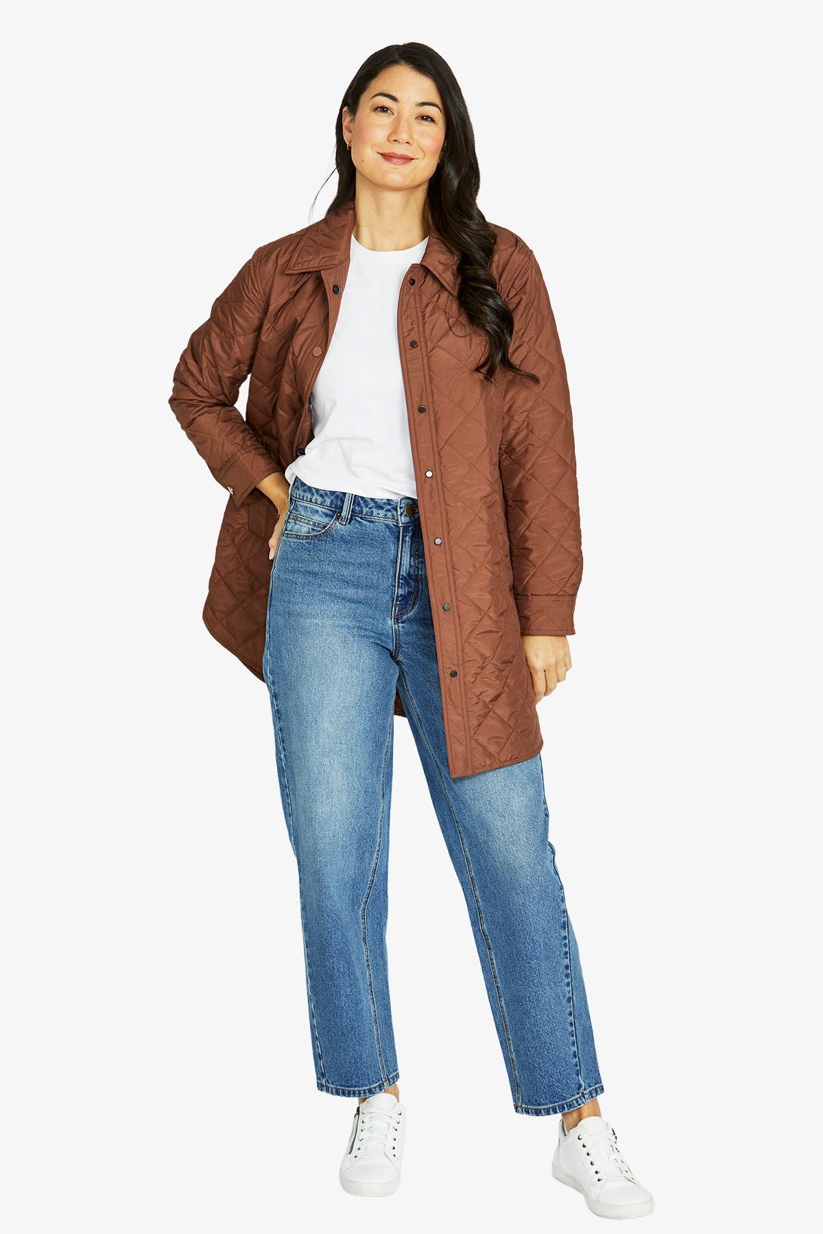 Womens Long Puffer Jacket Brown 606j4007a