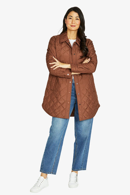 Womens Long Puffer Jacket Brown 606j4007a