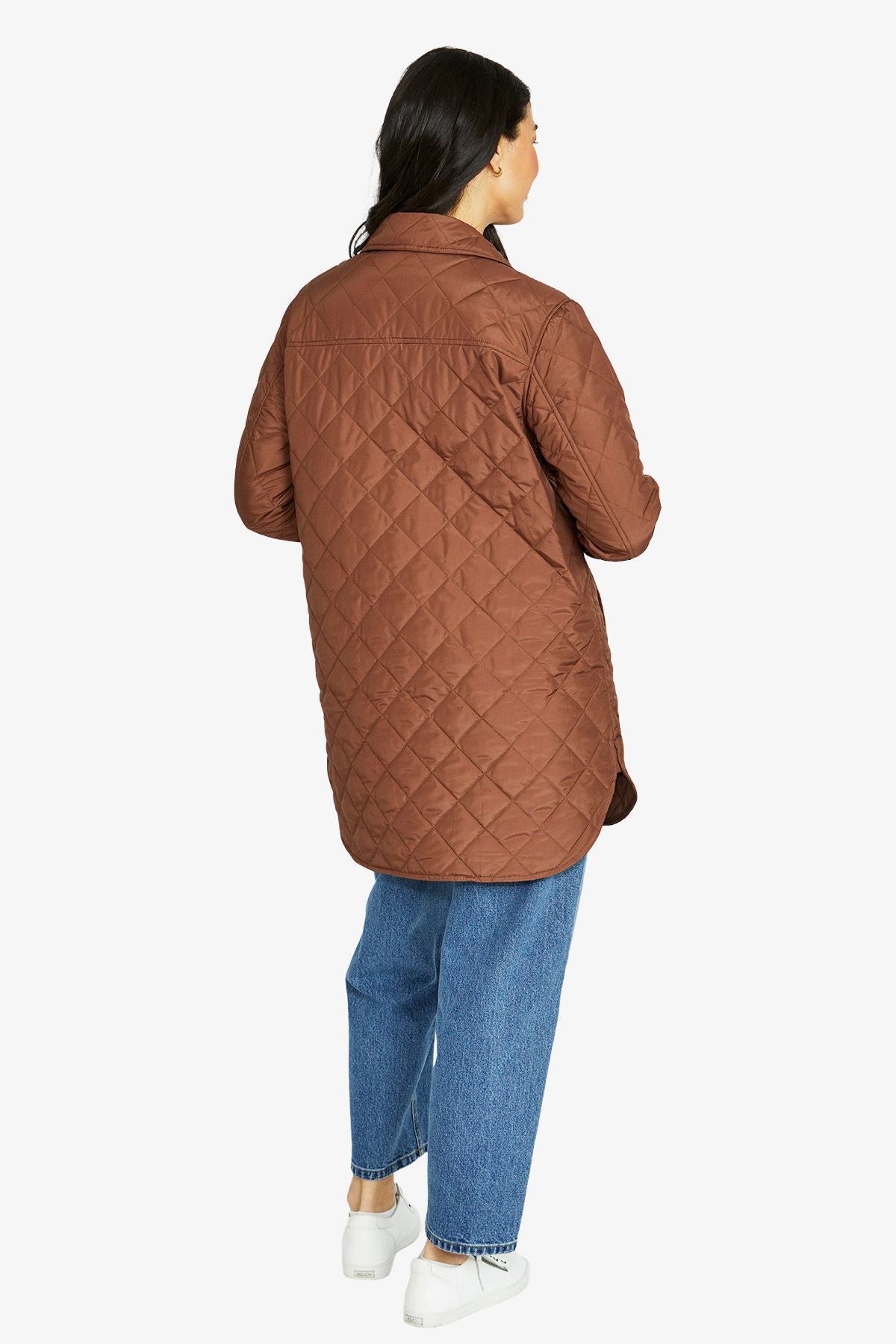Womens Long Puffer Jacket Brown 606j4007a