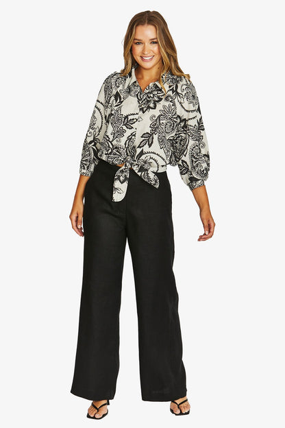 Womens Twill Wide Leg Pant Black 616j7129a