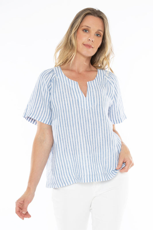 Women's Metallic Stripe Top in Blue and White