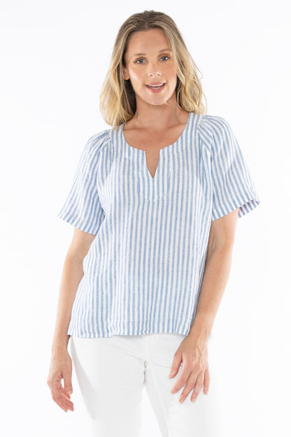Women's Metallic Stripe Top in Blue and White
