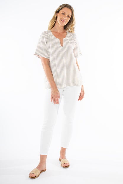 Women's Metallic Stripe Top in Brown and White
